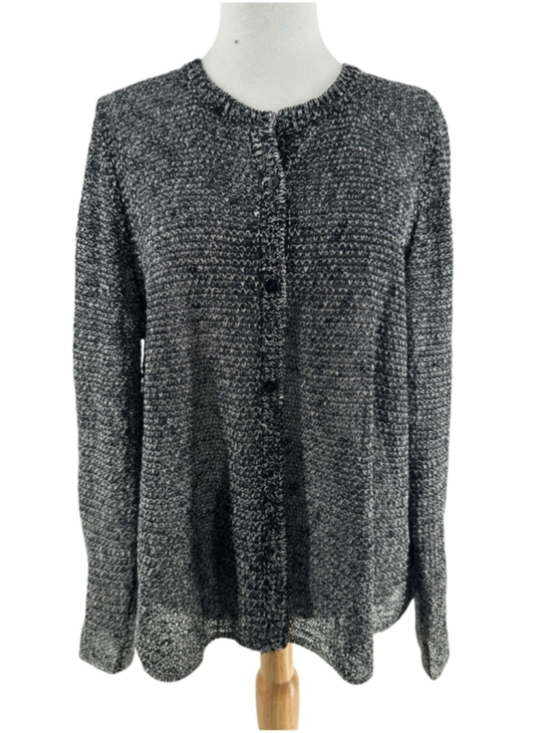 Eileen Fisher Sweaters - Eileen Fisher cardigan open knit linen blend Black & White layer casual sz Lg